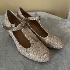 IDIFU T-Strap Mary Jane Glitter Gold Heels